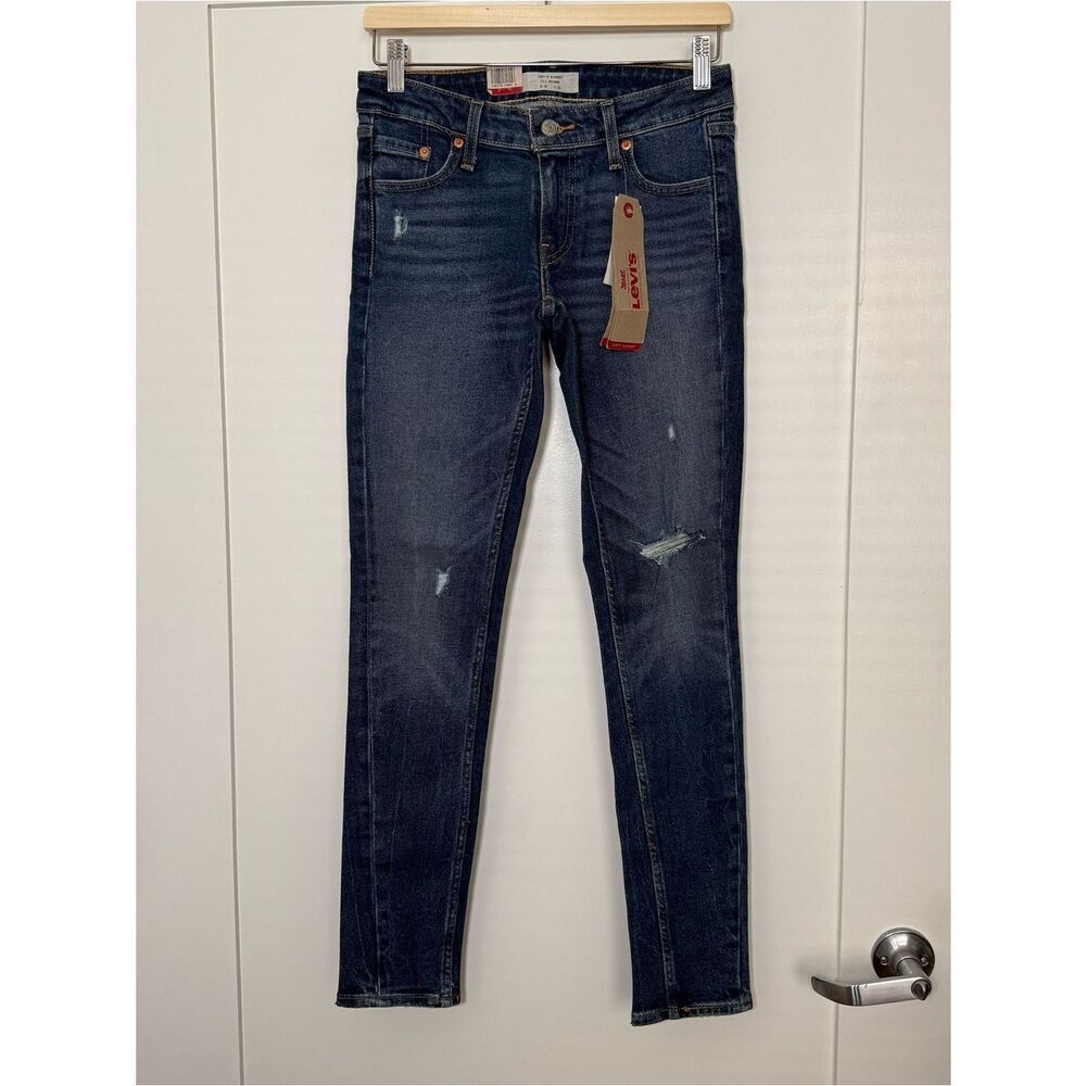 NWT Levi's 711 Altered Skinny Jeans Womens 26x30 Blue Distressed Stretch Denim